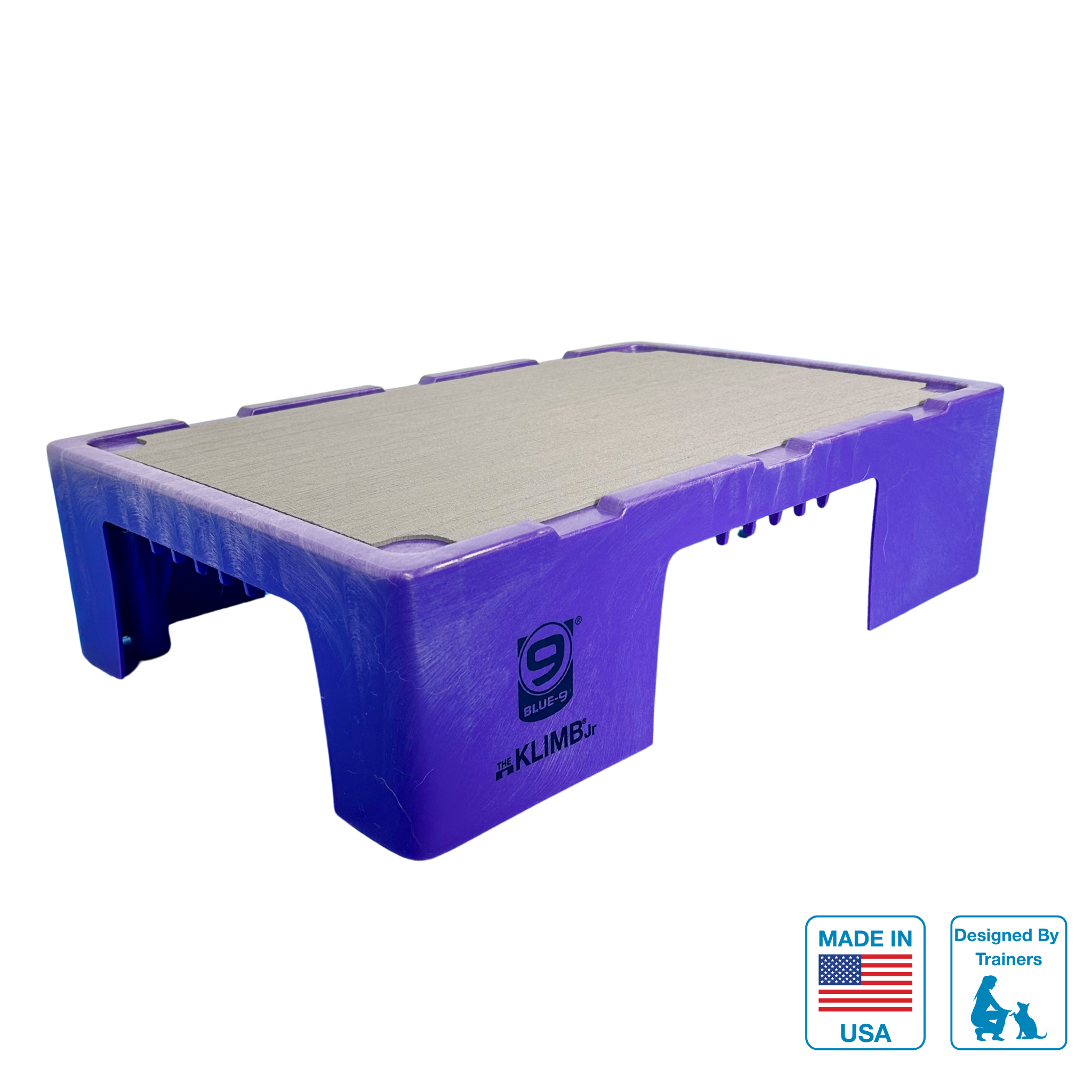 Purple KLIMB Jr shown at an angle with grey non-slip surface and black logo on a white background.