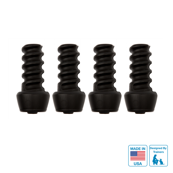 A set of four black, screw-on short legs for the KLIMB pet stair system, with a 'Made in USA' and 'Designed by KLIMB' badge.